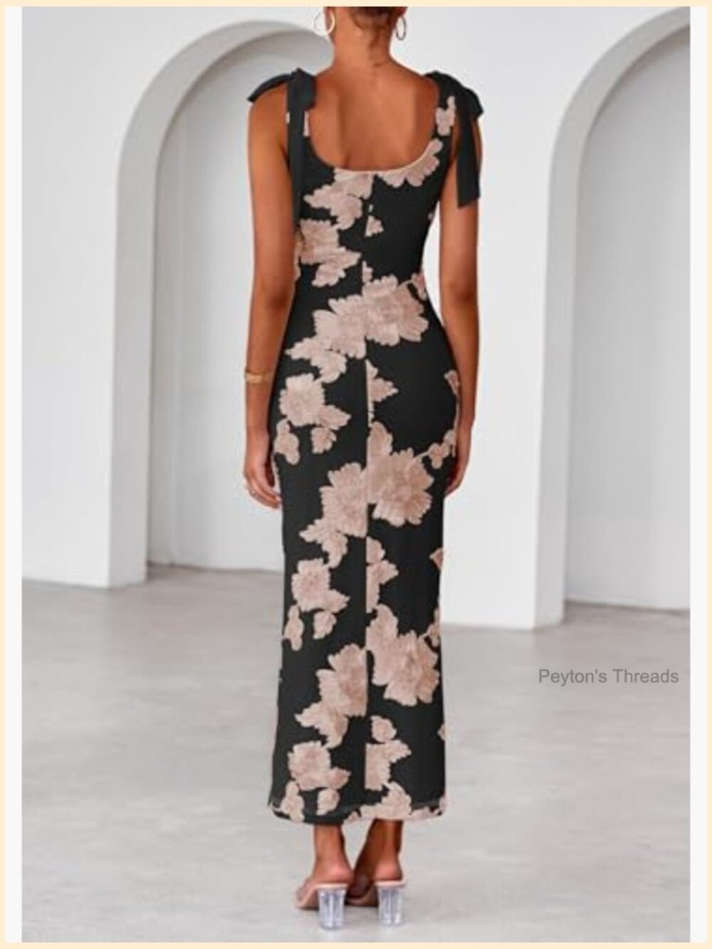 Floral Embroidered Maxi Dress Sleeveless V Neck Tie Strap Mesh Cocktail Dress - Picture 2 of 7